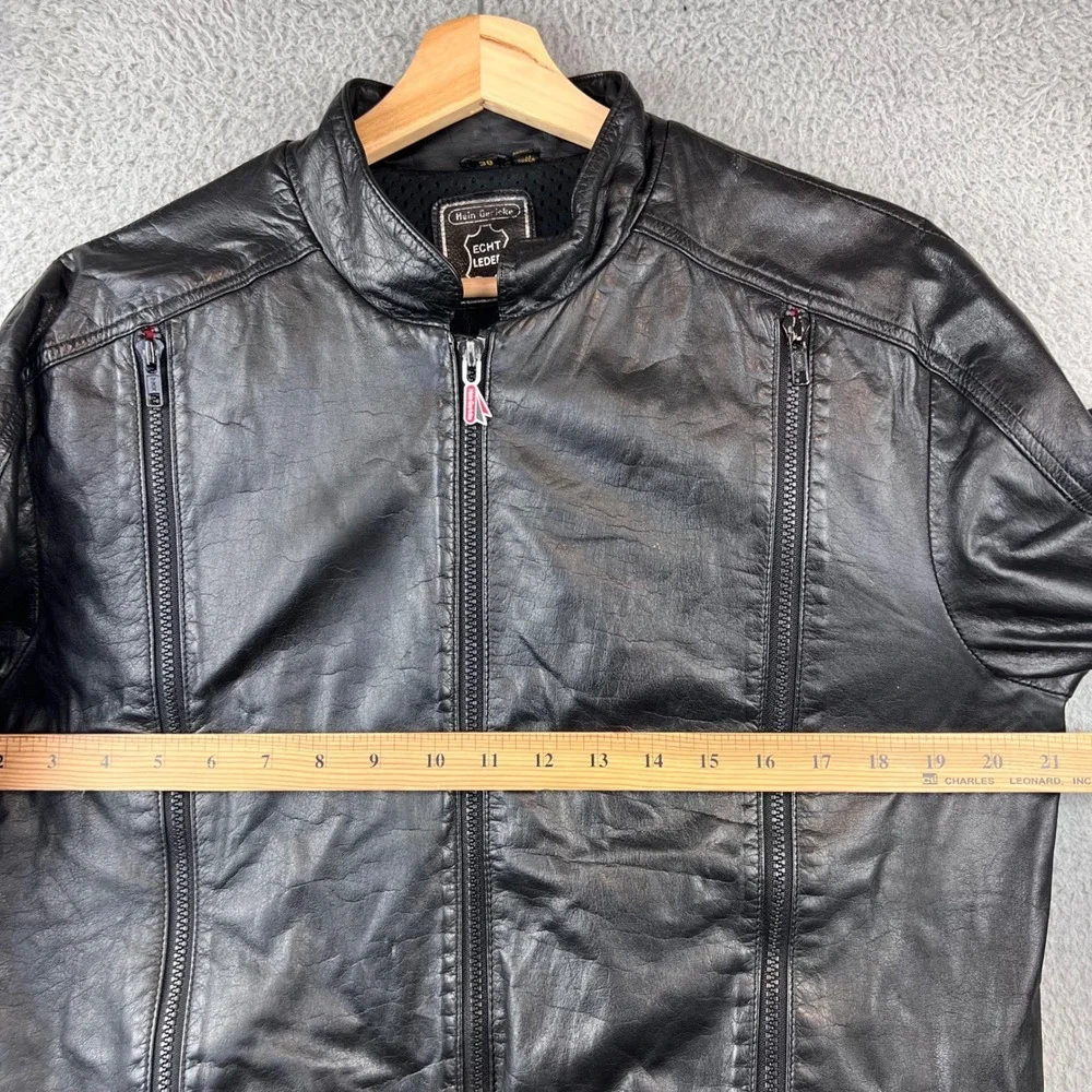 Vintage Hein Gericke Black Leather‎ Motorcycle Jacket Men's Size 38 Pockets
